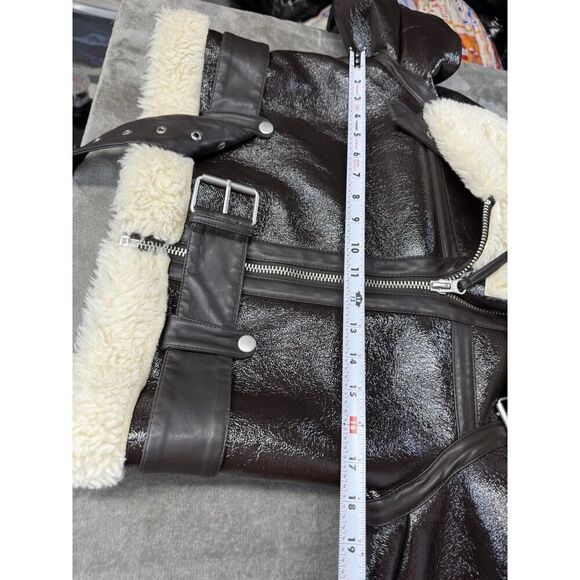 Urban Outfitters Brown Faux Leather Shearling Aviator Jacket Small - Picture 8 of 11